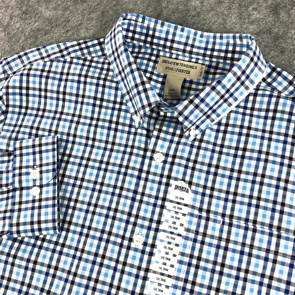 Duluth Trading Co Blue Black White Check Button-Down Shirt